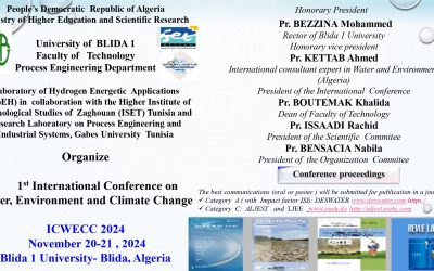 1st International Conference on Water, Environment and Climate Change, ICWECC 2024 November 20-21 , 2024 Blida 1 University- Blida, Algeria